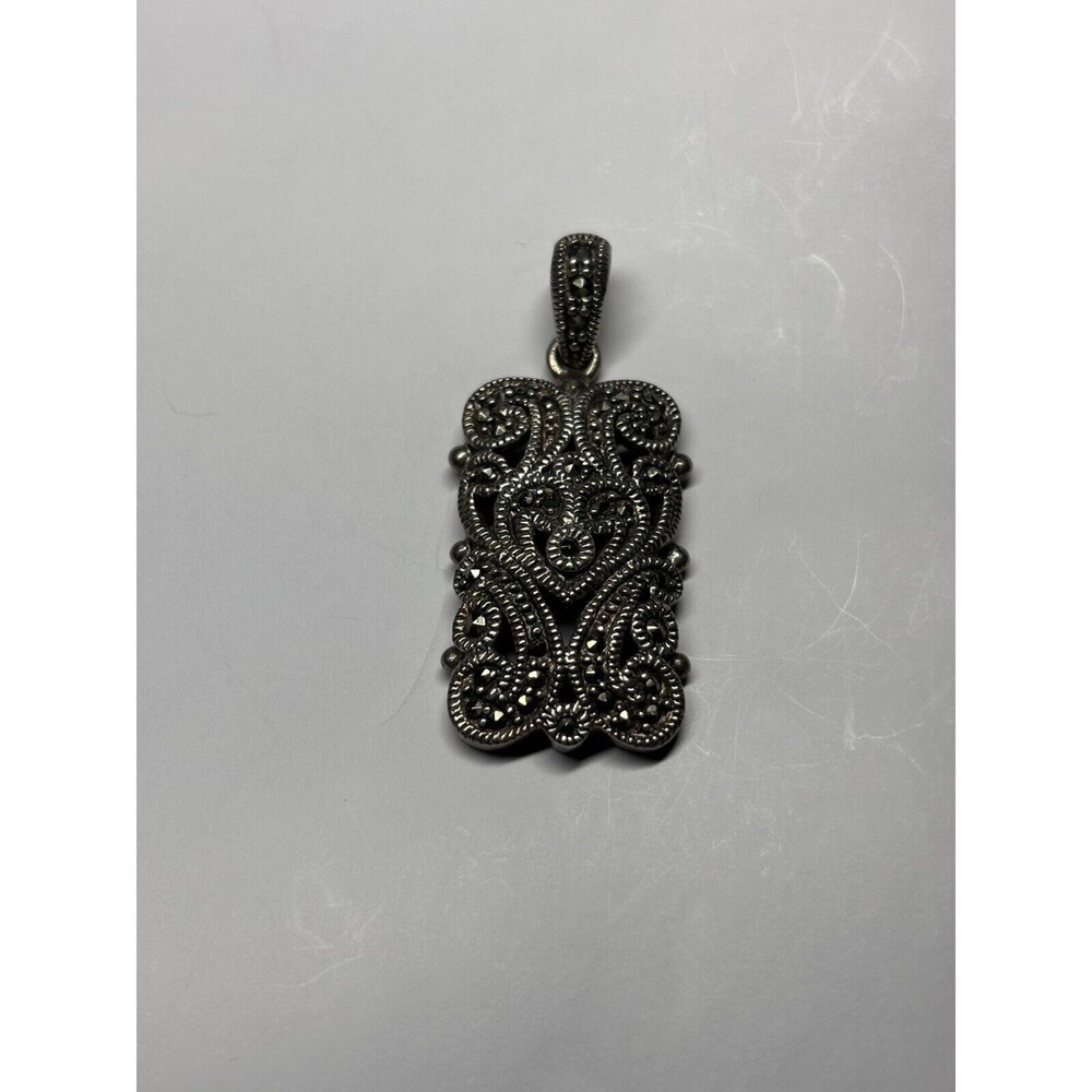Vintage Sterling Silver 925 Marcasite Heart Pendant Unique No Necklace